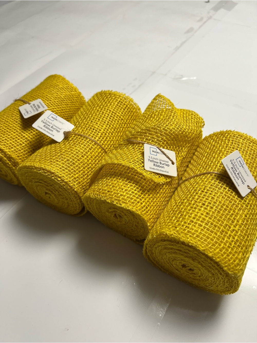 Mainstays Yellow Burlap Ribbon Roll Decorative Home Accent 5.5in x 15ft $5/roll